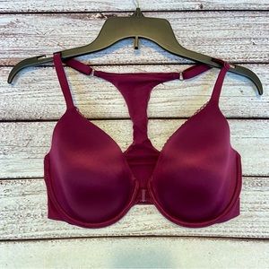 Victoria's Secret 34DD Bra Lined Perfect Coverage Lace Maroon Red Body By